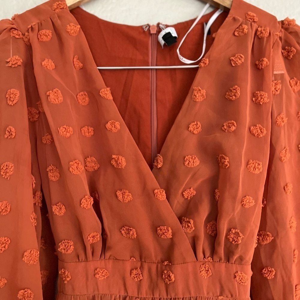 Rust Orange Clip Dot Long Sleeve Mini Dress S - Picture 7 of 10